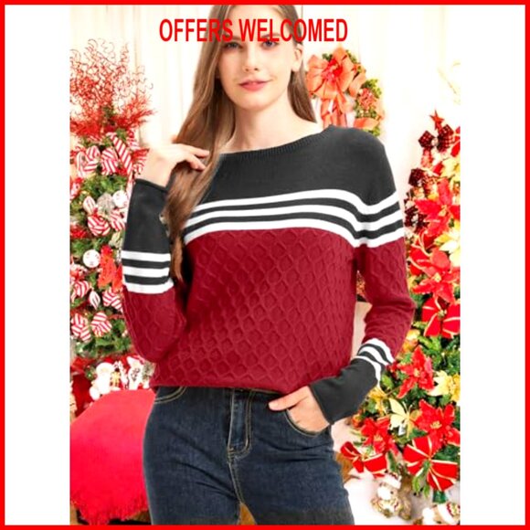 Lightweight Pullover Sweater Long Sleeve Crew Neck Colorblock Design - Picture 6 of 7